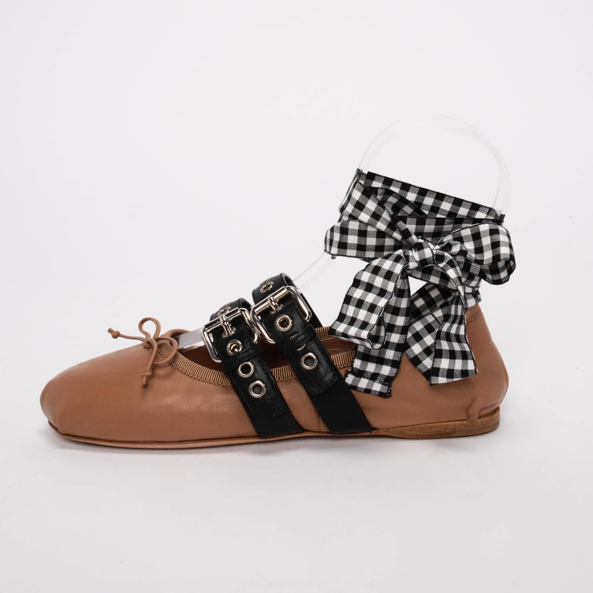 Miu Miu Nude Lambskin Ribbon Buckle Ballet Flats 37