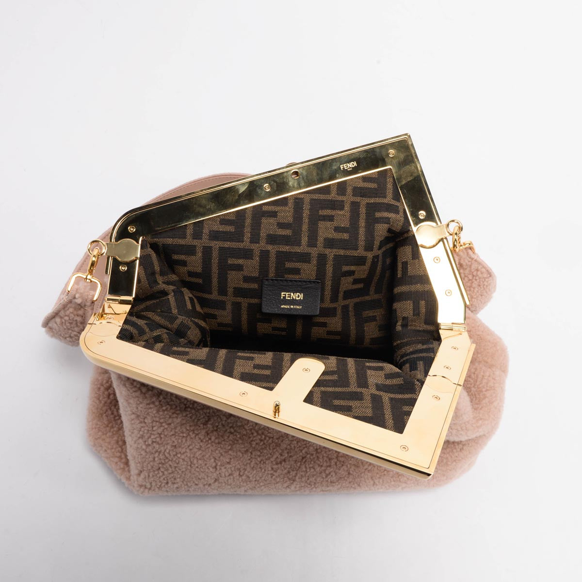 Fendi Rosa Plaster Shearling Medium Fendi First Clutch