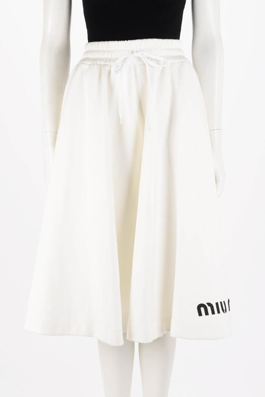 Miu Miu Cream Cotton Fleece Midi Skirt S - Blue Spinach