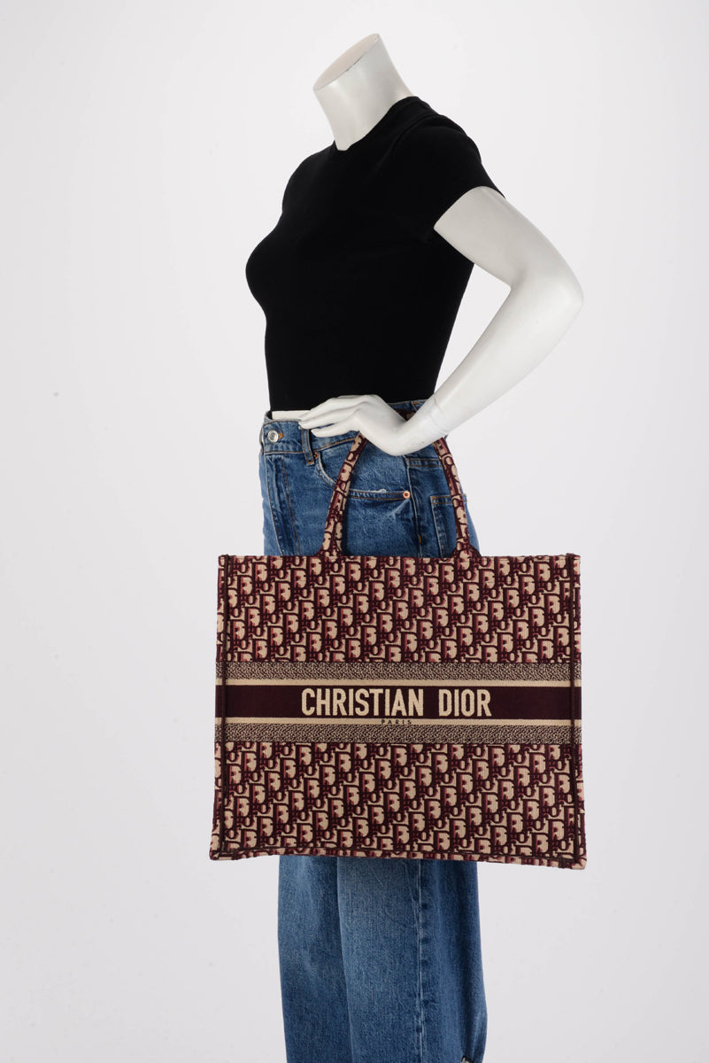 Dior Burgundy Oblique Canvas Medium Book Tote