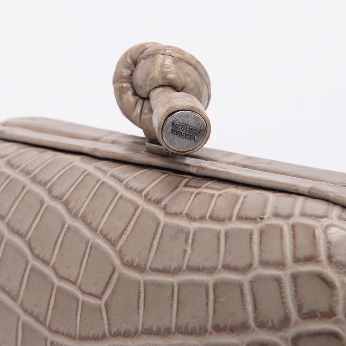 Bottega Veneta Stone Crocodile Knot Clutch