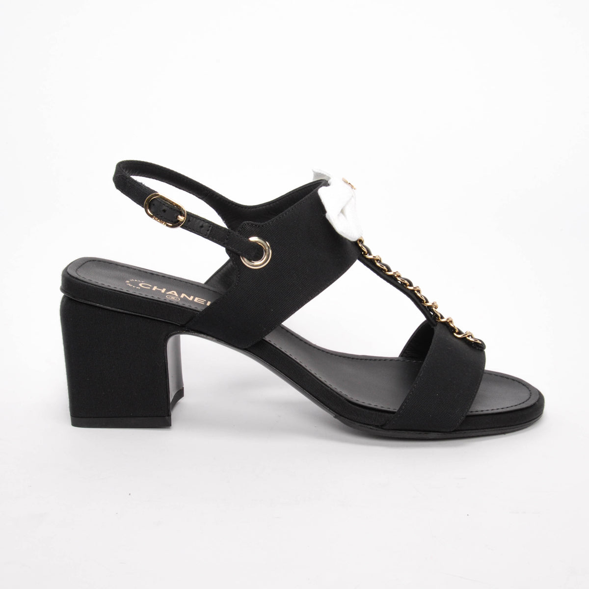Chanel Black Grosgrain Bow CC Sandals 39