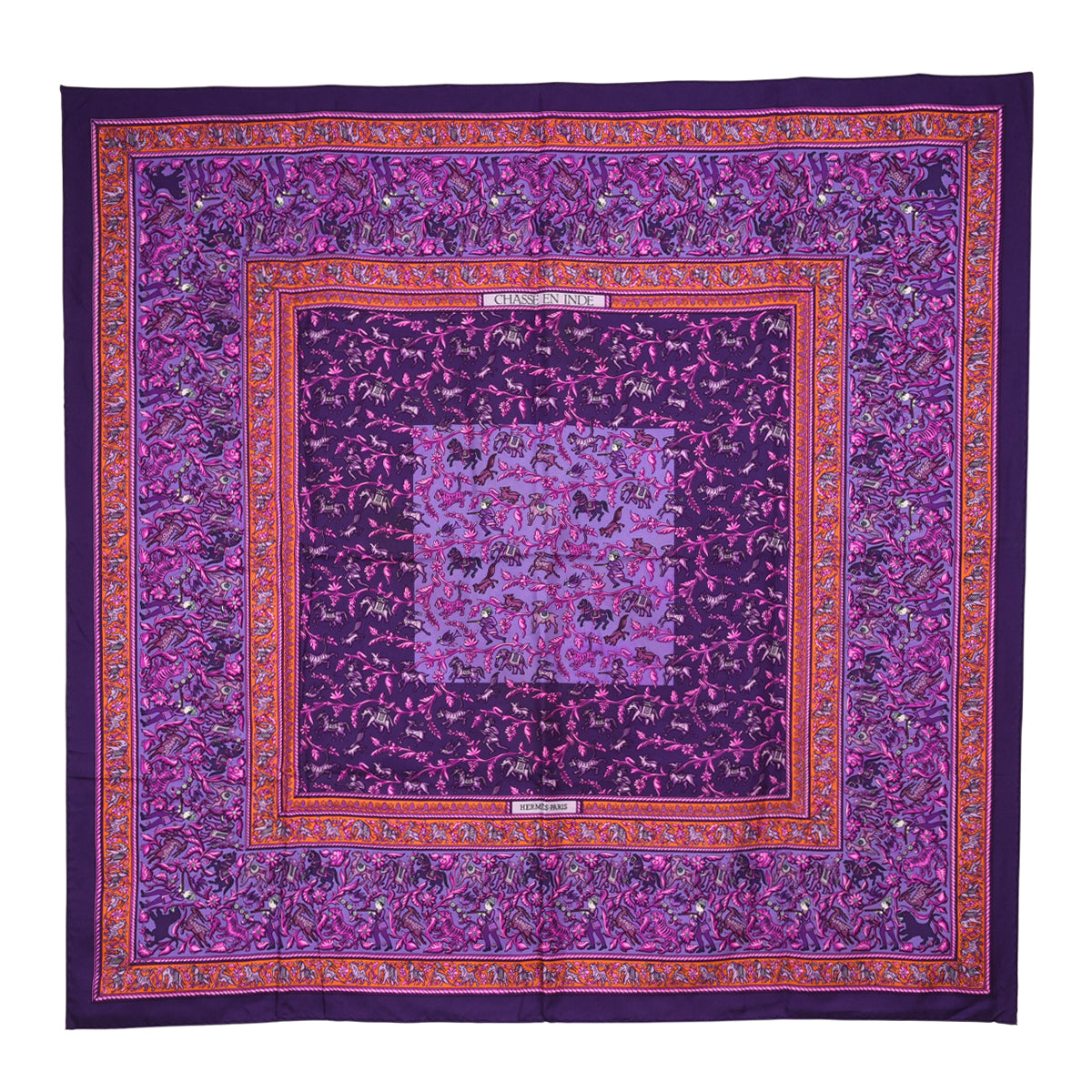 Hermes Violet Silk Chasse En Inde Scarf