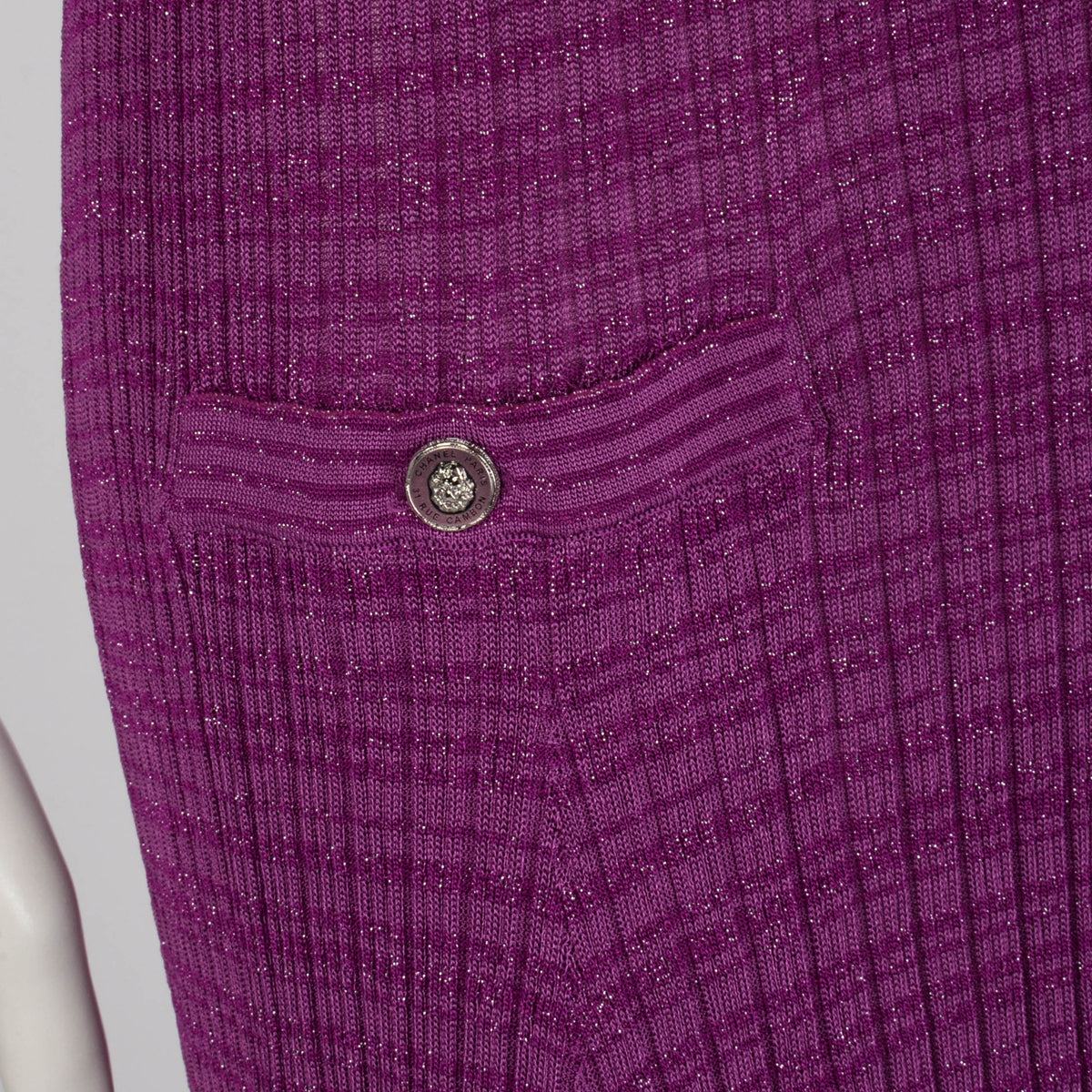 Chanel Purple Ribbed Lurex Collared Midi Dress FR 48