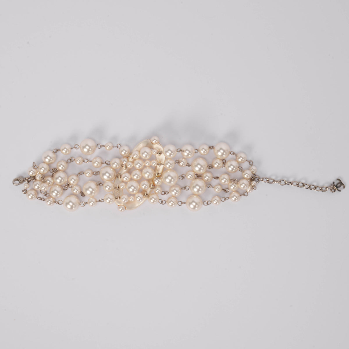 Chanel Silver Pearl Multi Strand Bracelet