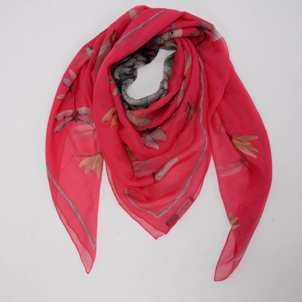 Alexander McQueen Pink Chiffon Dragonfly Skull Scarf