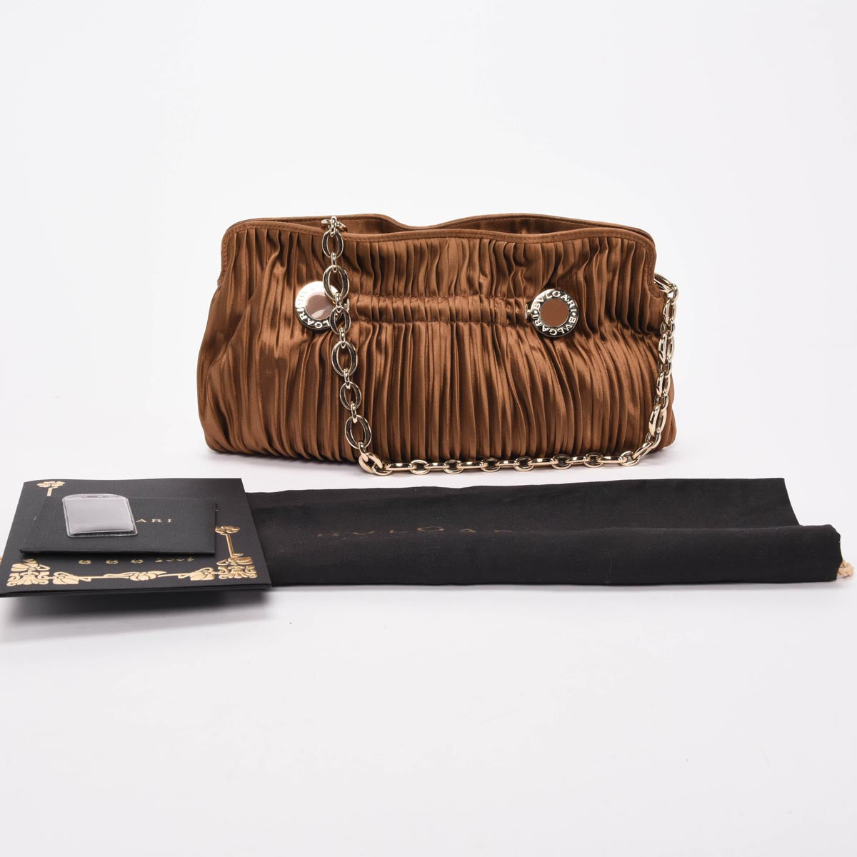 Bulgari Bronze Satin Plisse Clutch
