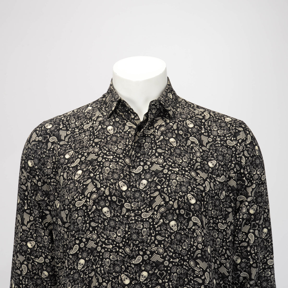 Saint Laurent Black Silk Skull Paisley Shirt 39