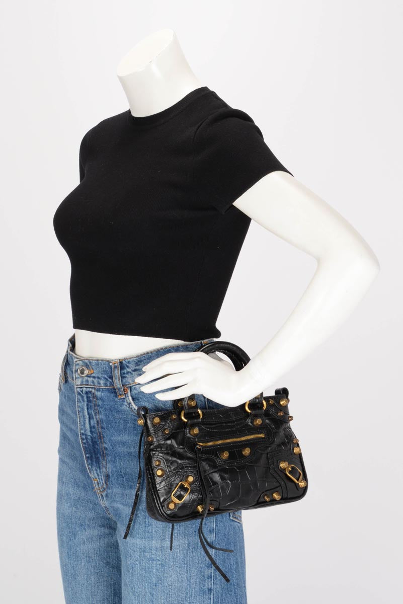 Balenciaga Black Moc Croc Small Neo Cagole Tote
