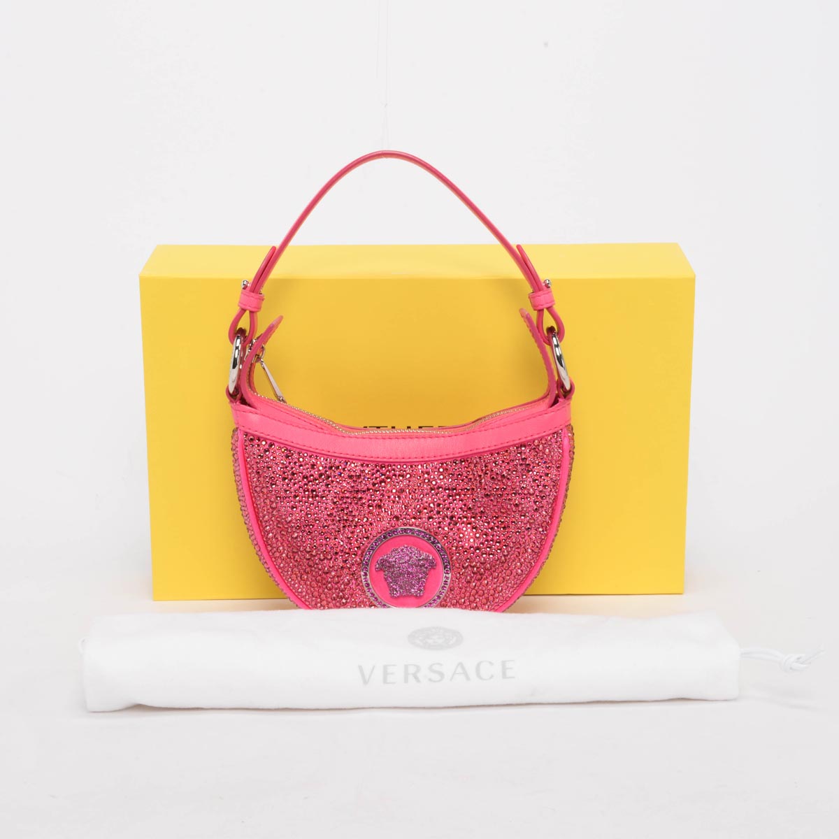 Versace Pink Crystal Repeat Mini Embellished Medusa Bag