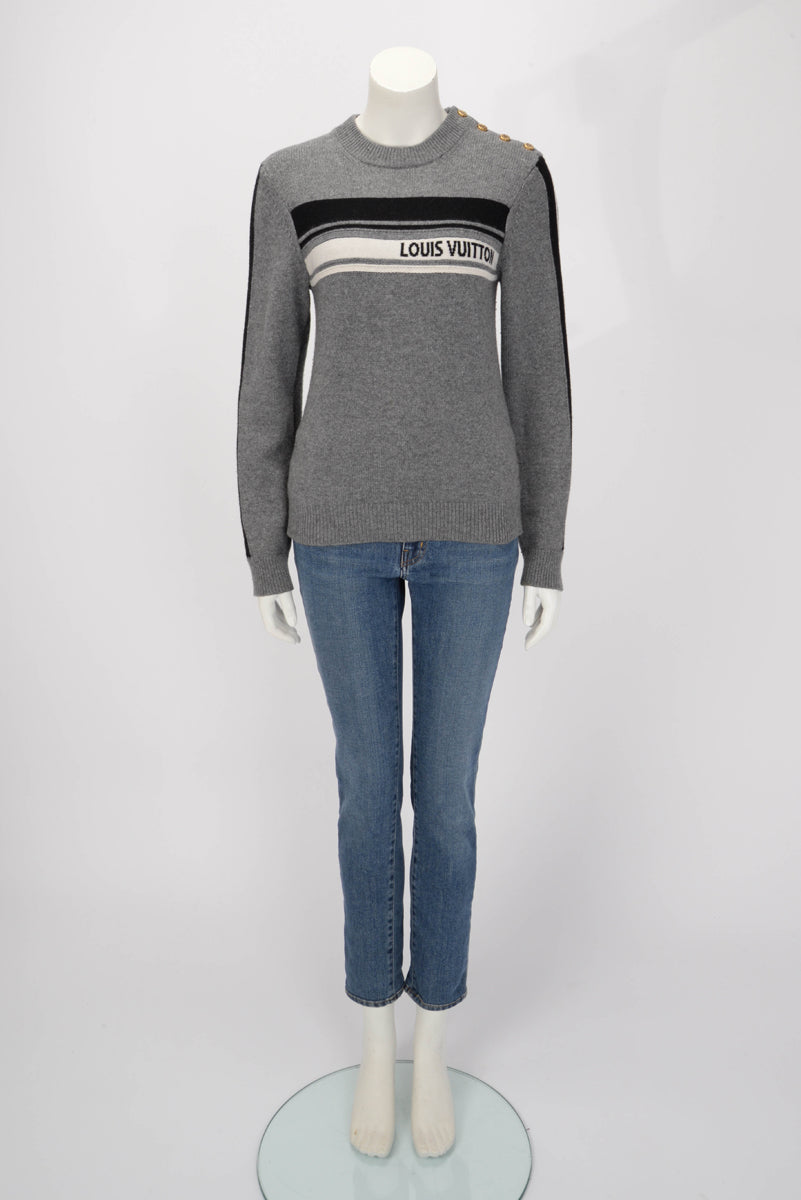 Louis Vuitton Grey Cashmere Knit Signature Logo Sweater S