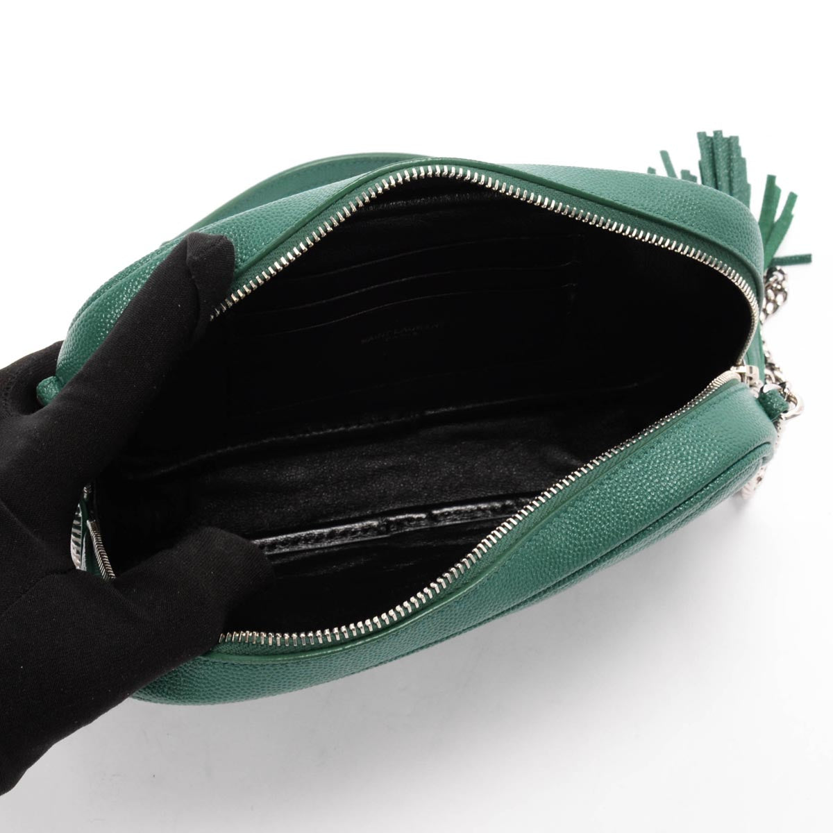 Saint Laurent Green Field Quilted Grain de Poudre Lou Mini Bag