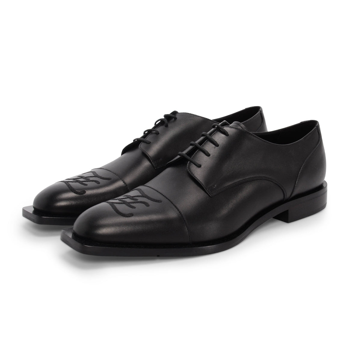 Fendi Black Calfskin Karligraphy Derby Lace-up Shoes 12