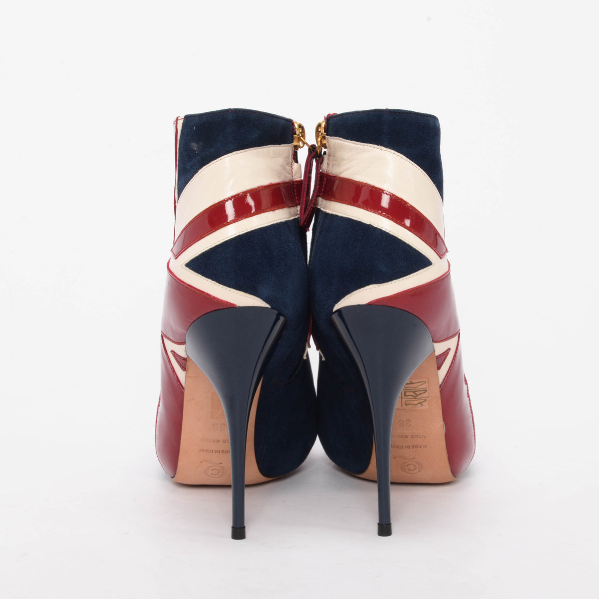 Alexander McQueen Red & Blue Patent & Suede Union Jack Boots 38