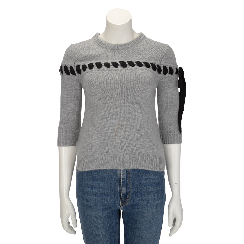 Fendi Grey Cashmere Ribbon Detail Sweater S