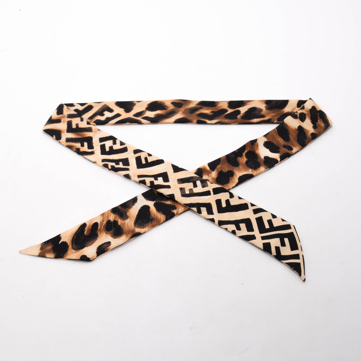 Fendi Black & Tan Silk Animal Print FF Twilly