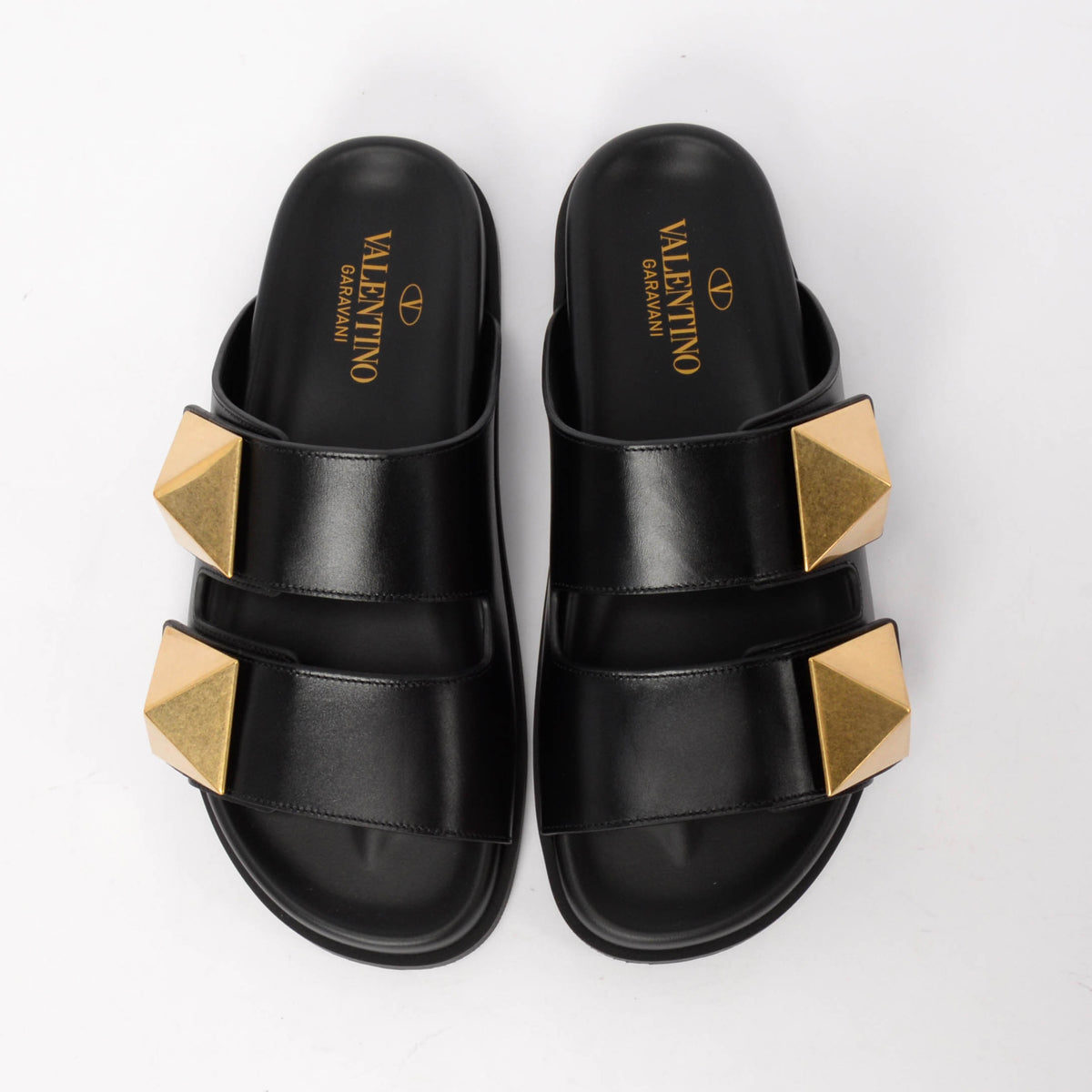 Valentino Black Calfskin One Stud Slides 36
