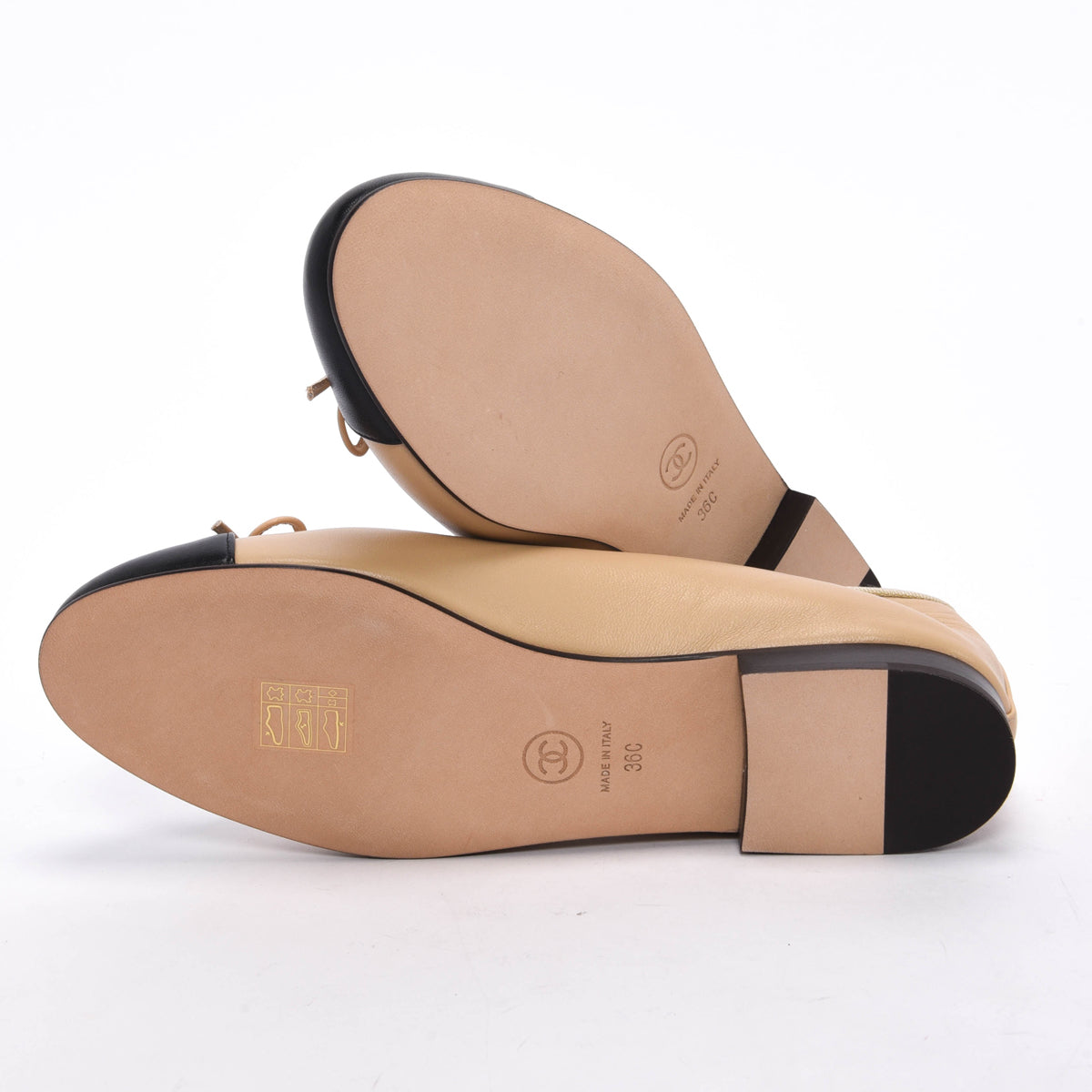 Chanel Beige & Black Lambskin CC Ballet Flats 36