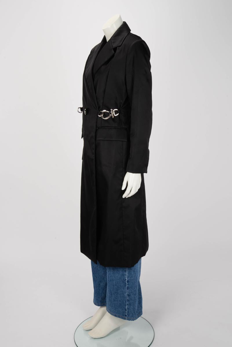 Prada Black Nylon Buckle Detail Coat