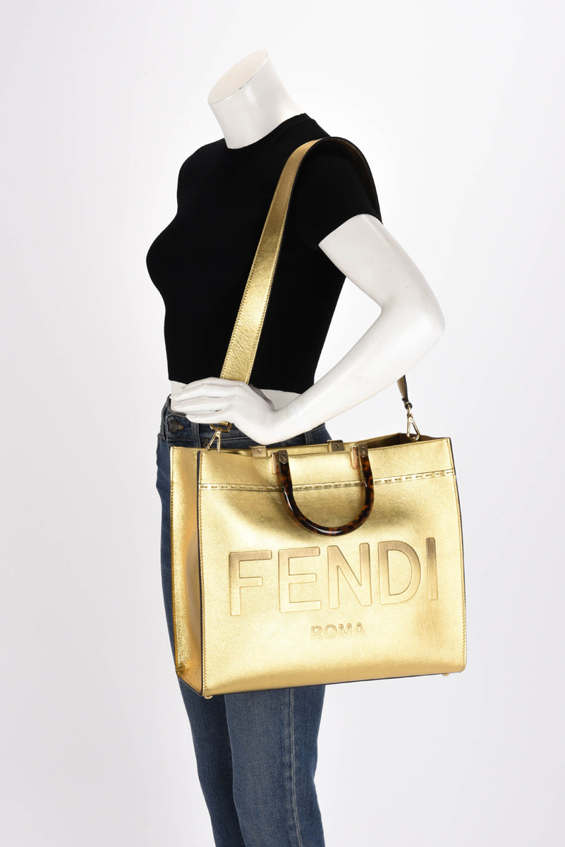 Fendi Gold Metallic Leather Medium Sunshine Tote