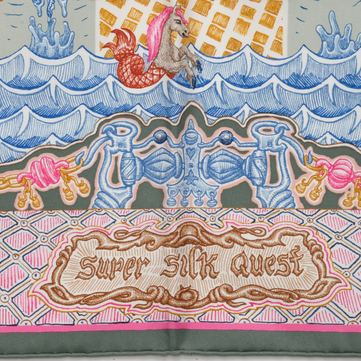 Hermes Vert Super Silk Quest Detail Scarf