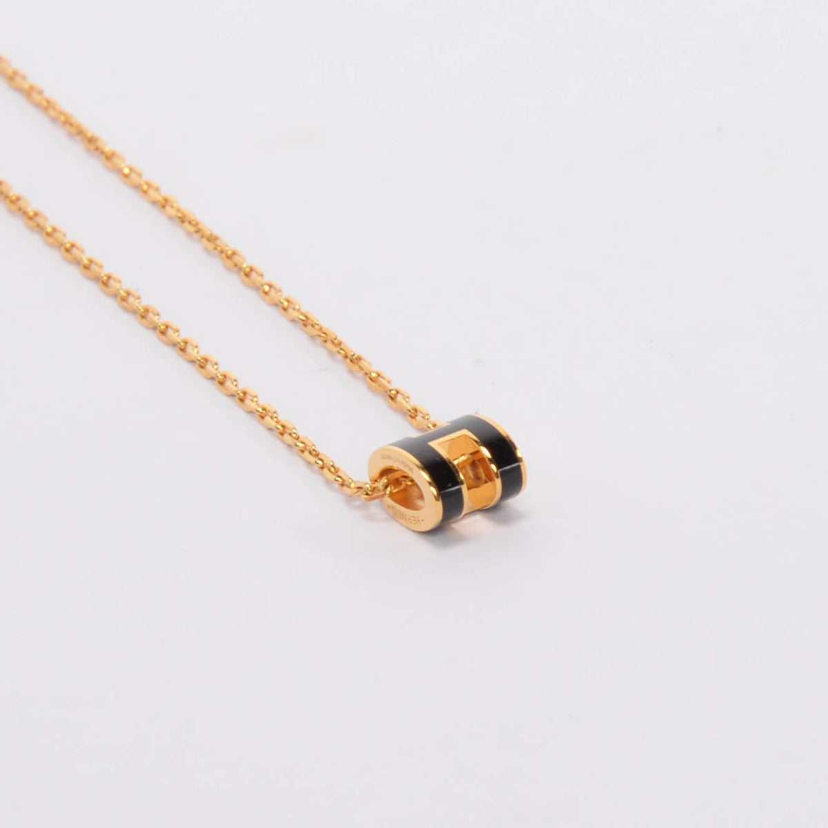 Hermes Black Enamel & Gold Mini Pop H Necklace