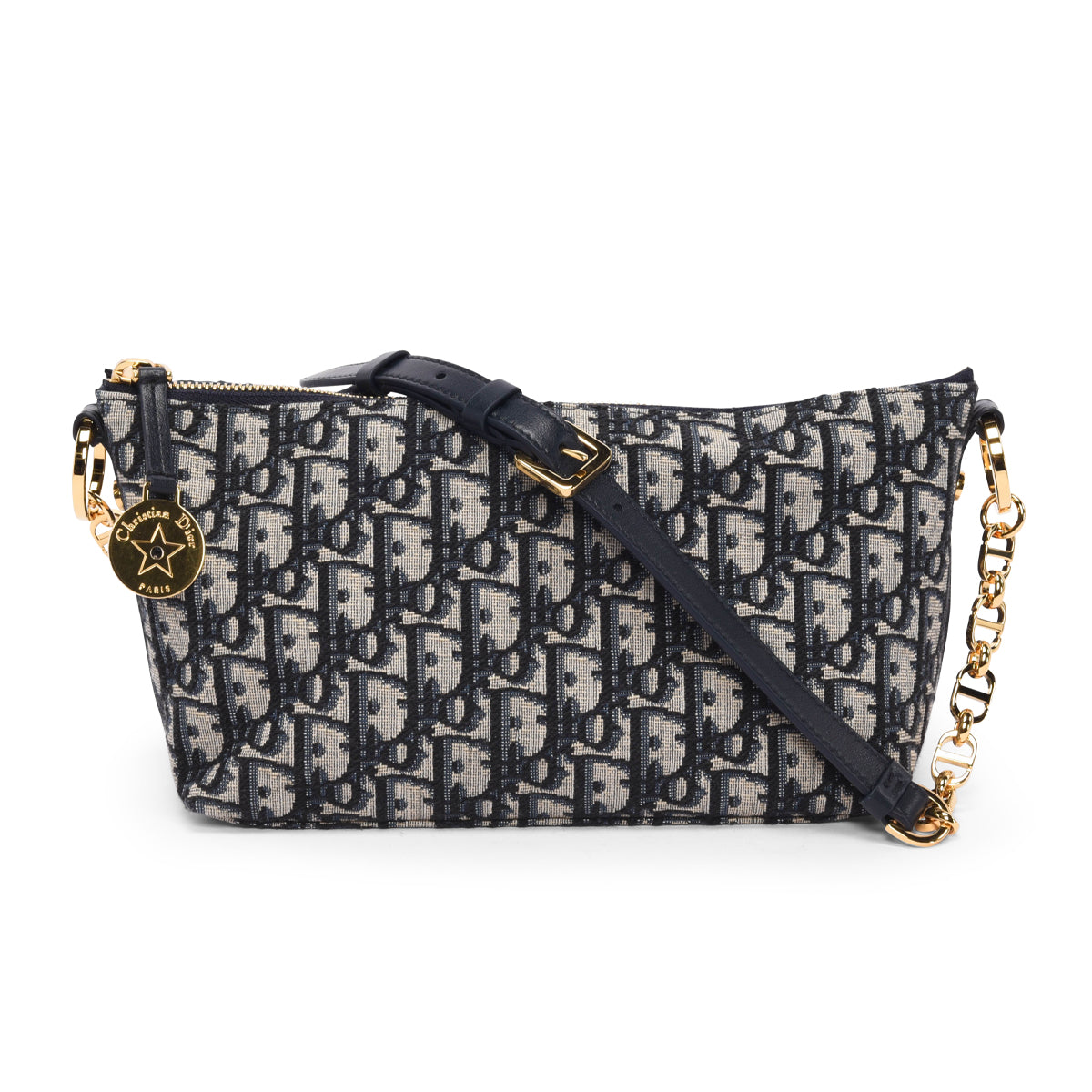 Dior Navy Oblique Jacquard Diorstar Hobo Chain Bag