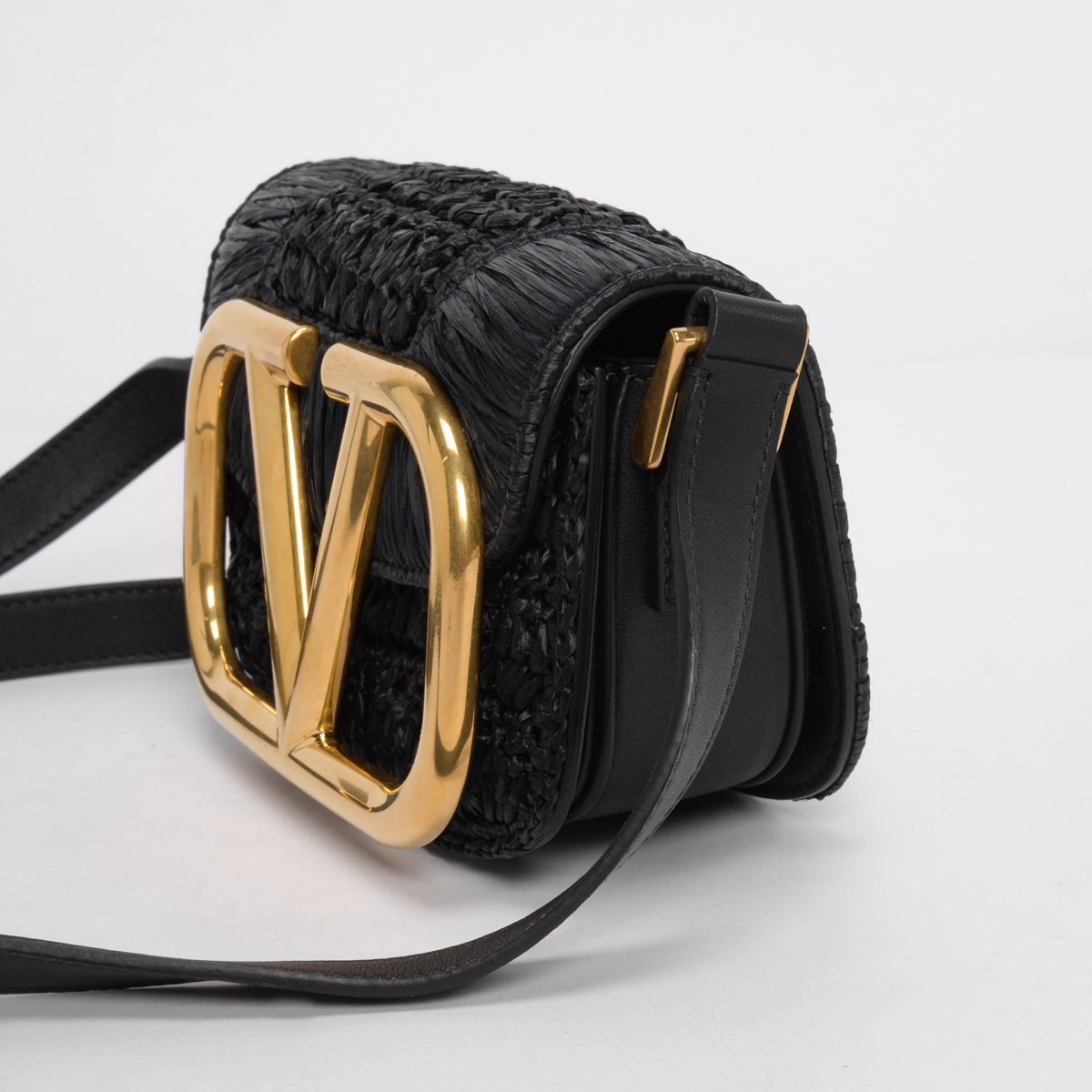 Valentino Black Raffia Small Braided Supervee Bag