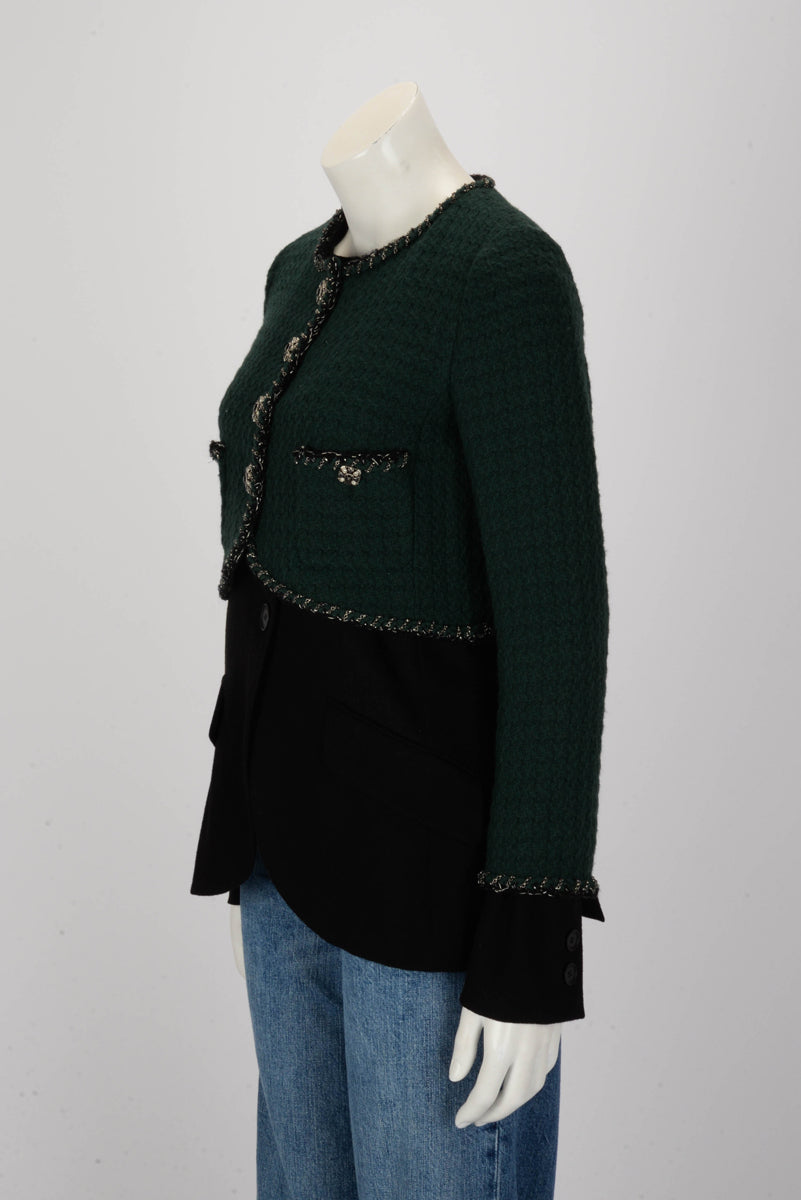 Chanel Green & Black Wool Tweed Double Jacket FR 38