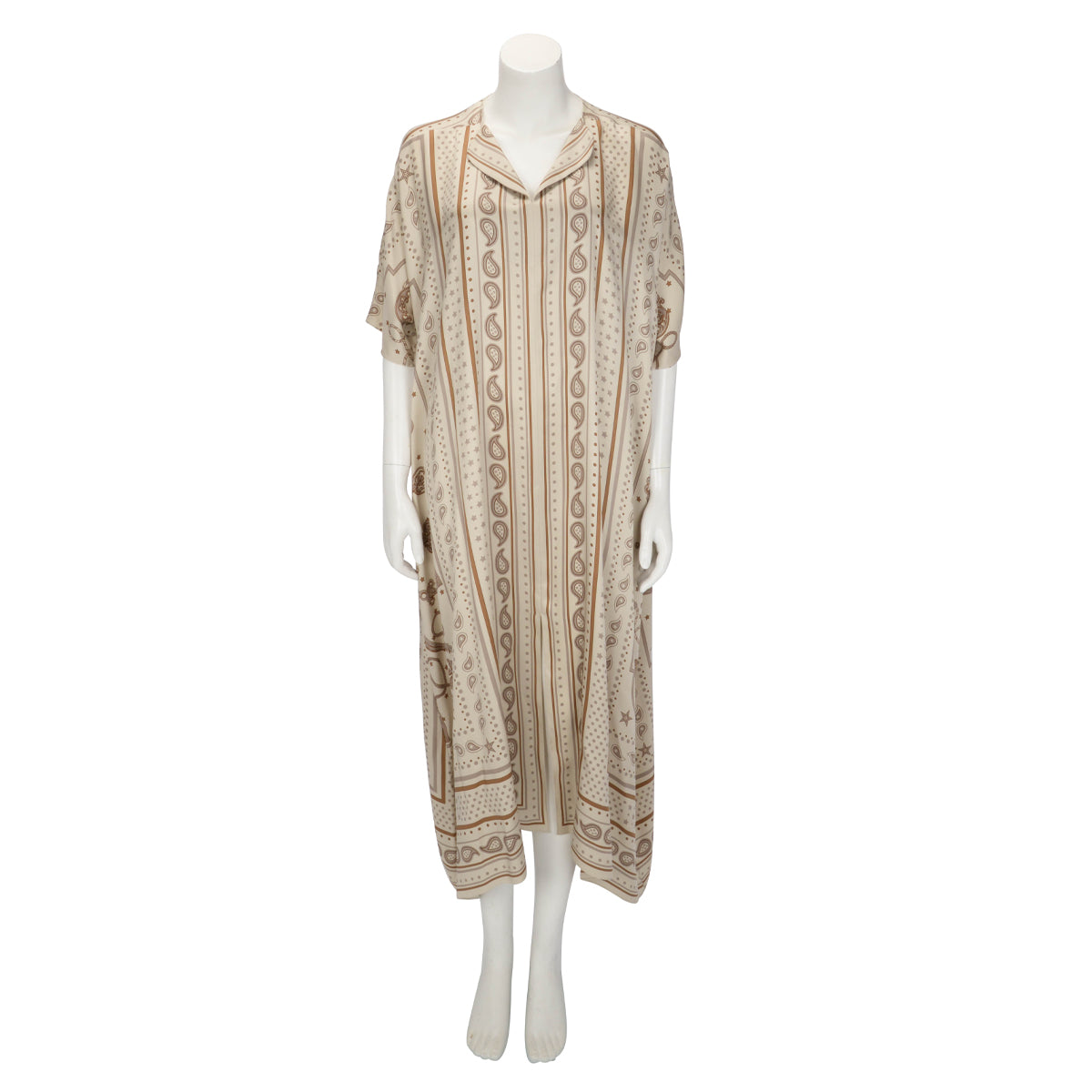 Hermes Beige Silk Les Cles Maxi Dress FR 46