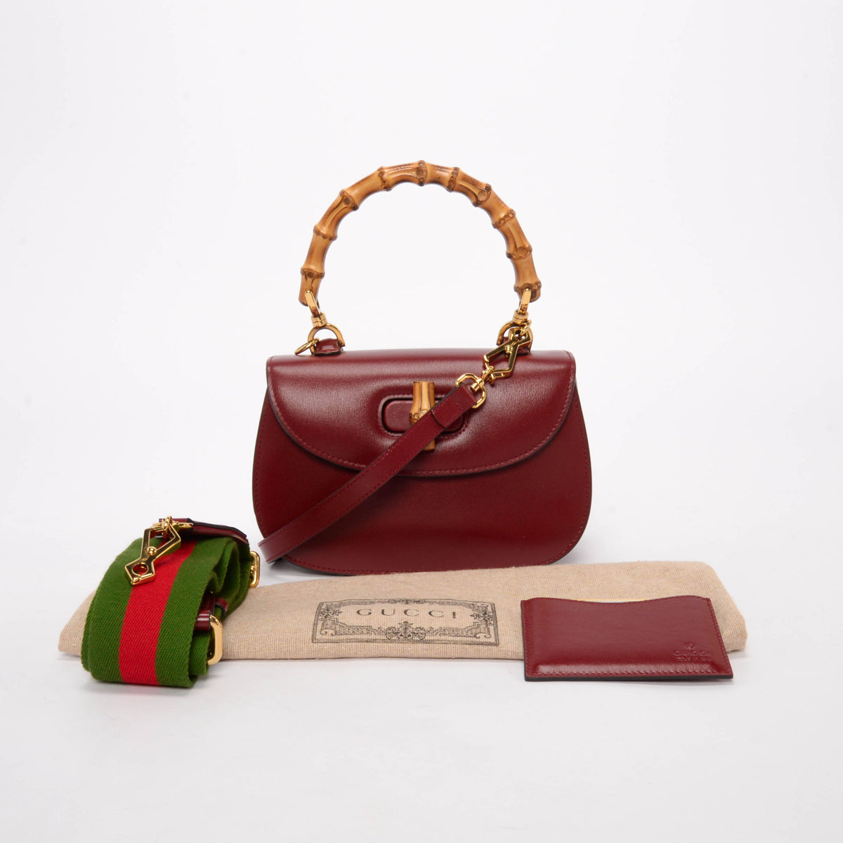 Gucci Rosso Ancora Calfskin Bamboo 1947 Small Bag