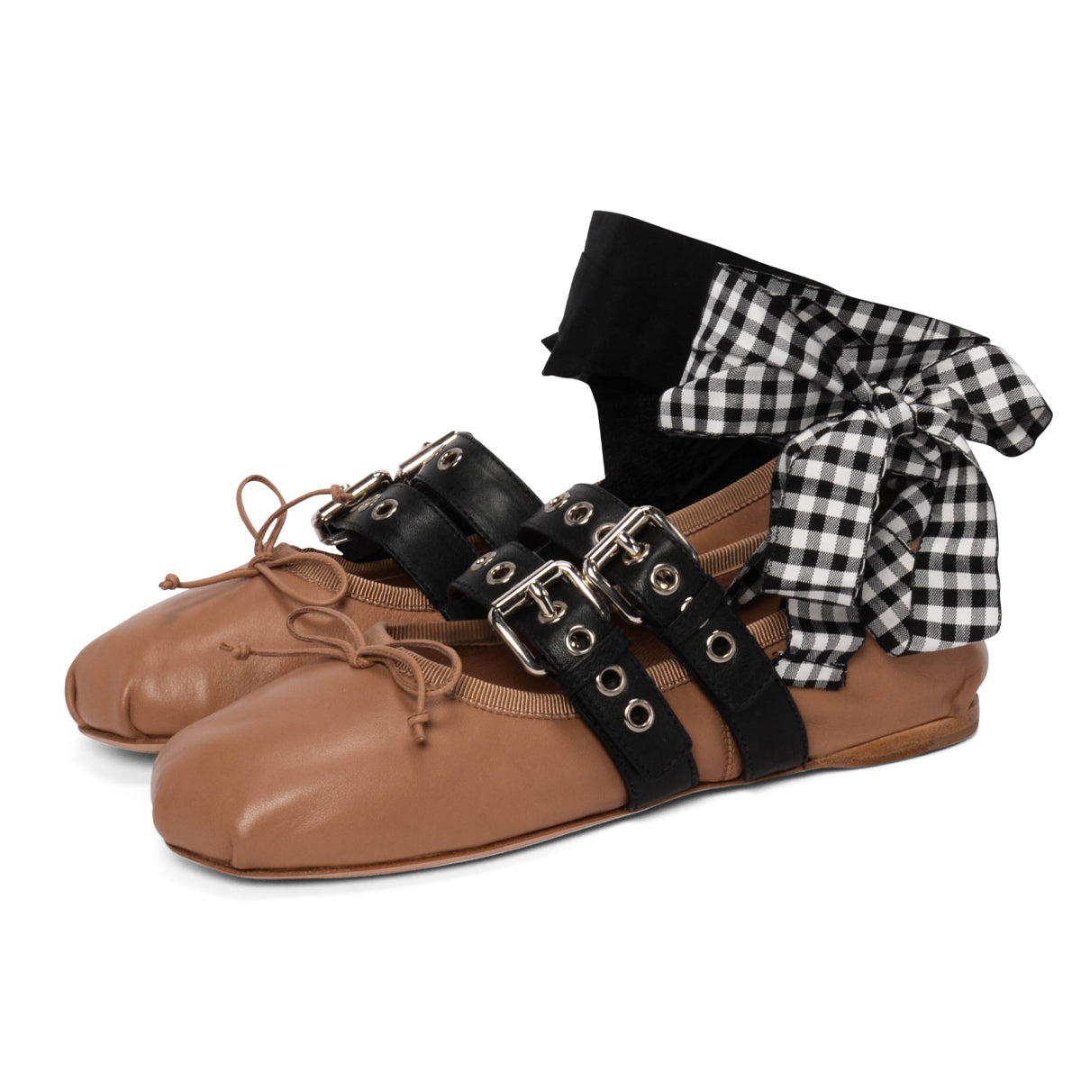 Miu Miu Nude Lambskin Ribbon Buckle Ballet Flats 37