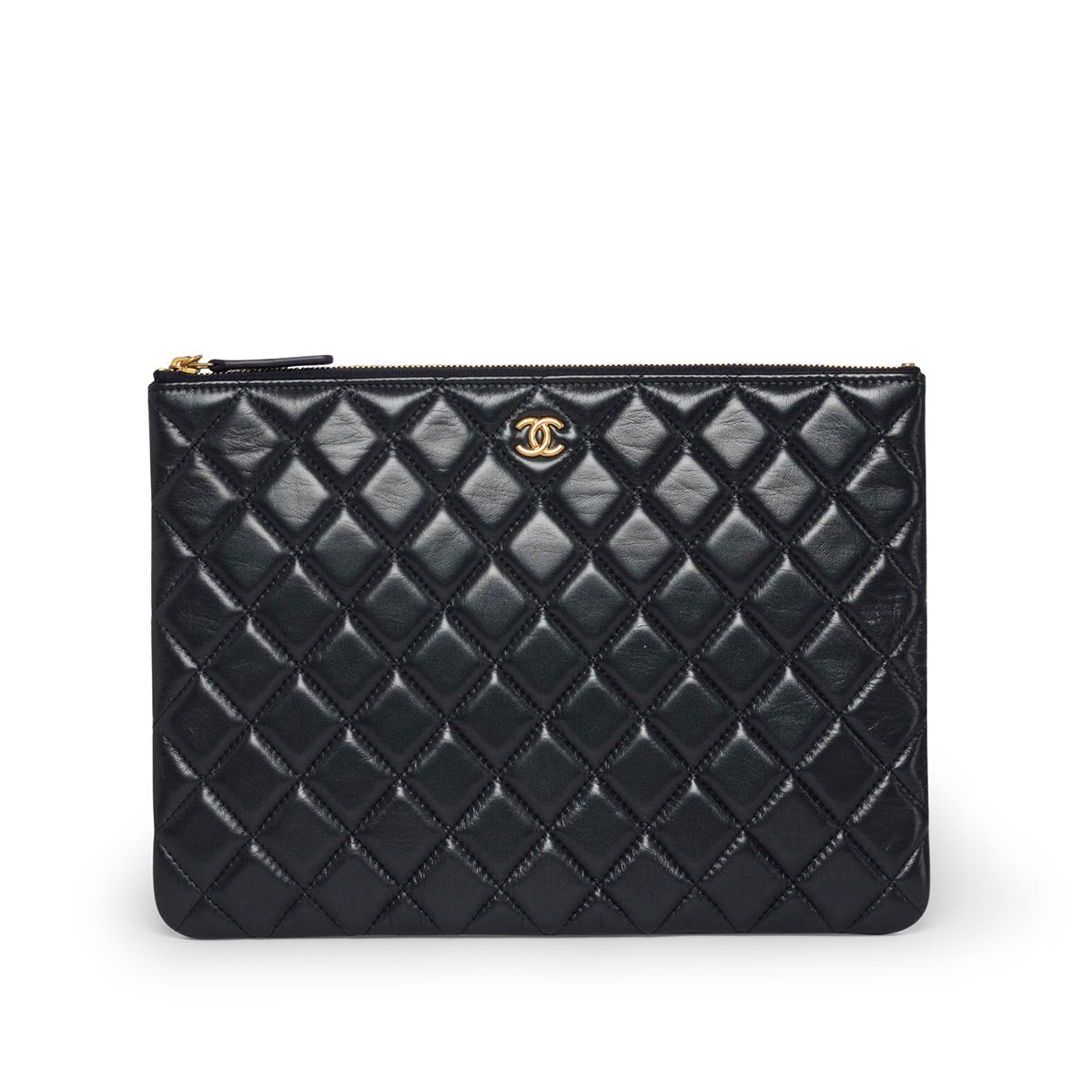 Chanel Navy Quilted Lambskin Small O-Case Pouch