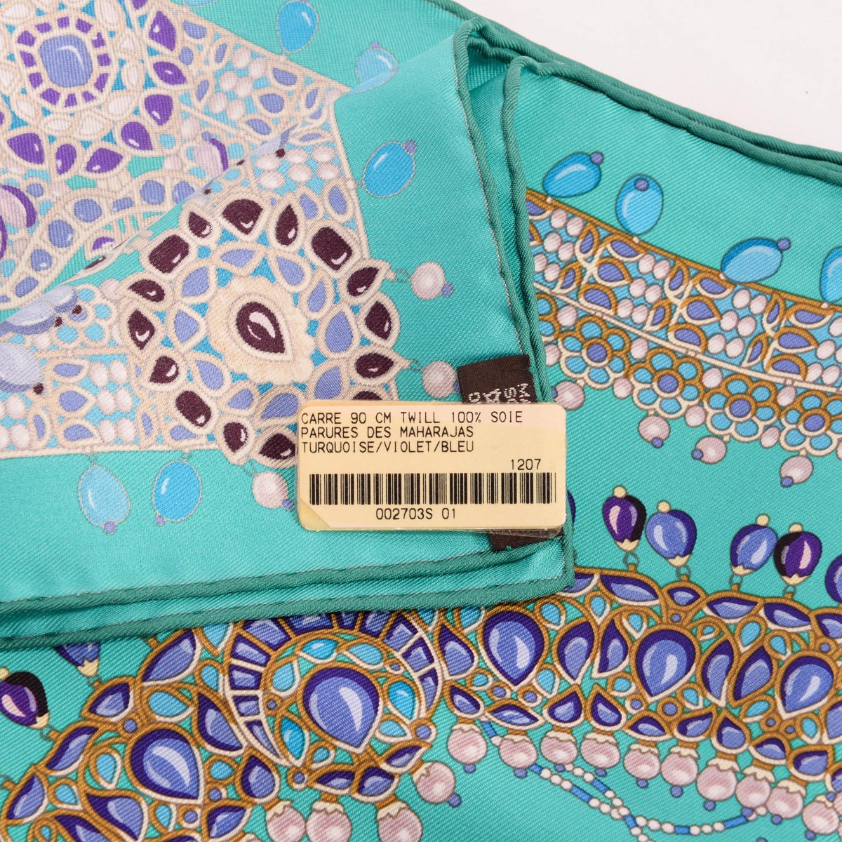 Hermes Turquoise Silk Parures des Maharajas Scarf