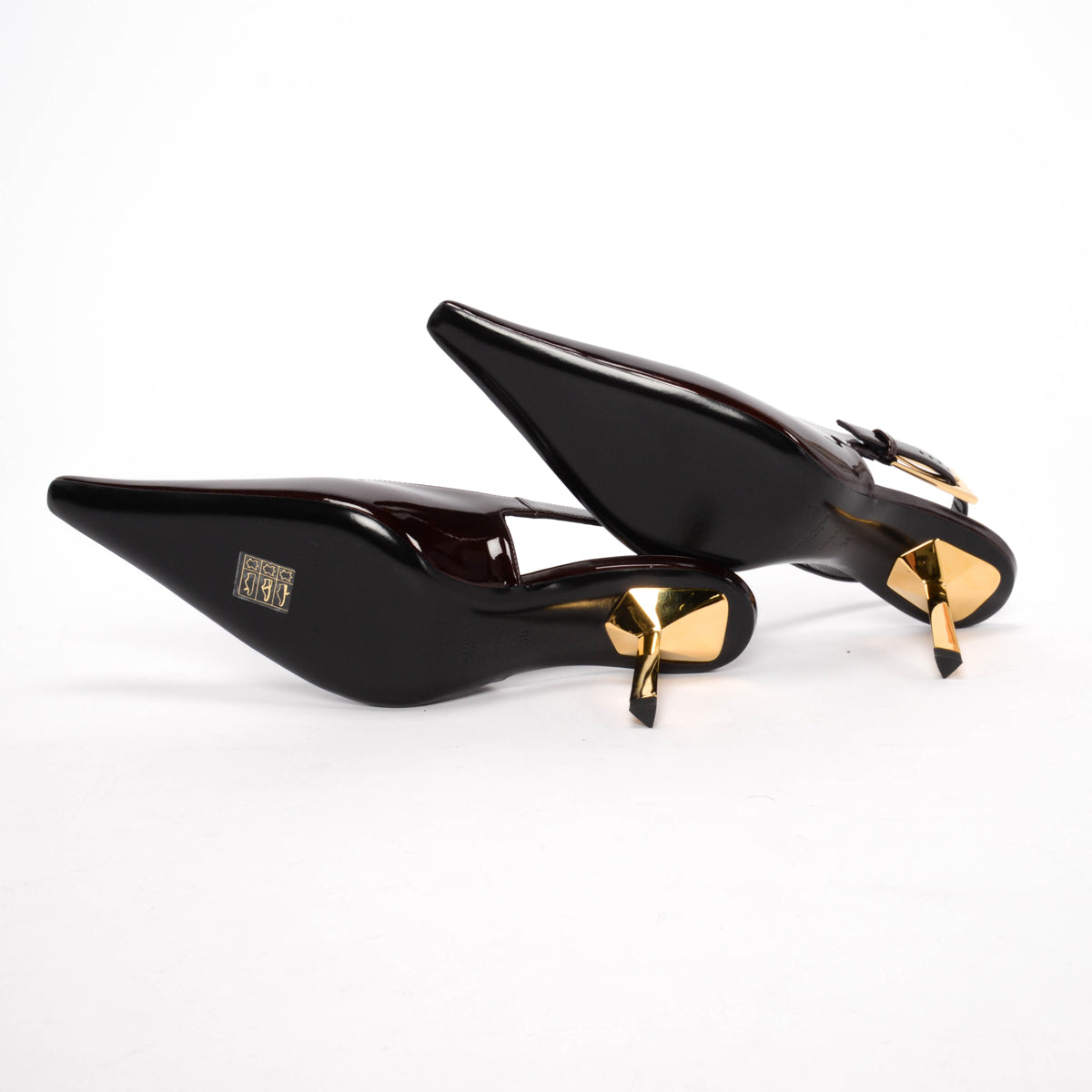 Saint Laurent Marron Glace Patent Lee Slingback Pumps 38