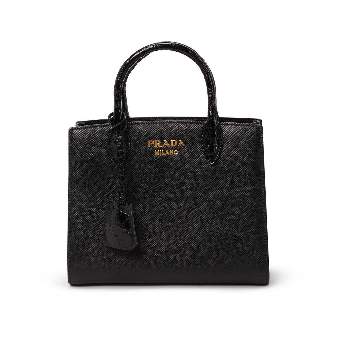 Prada Black & Royal Blue Saffiano & Croc Small Tote