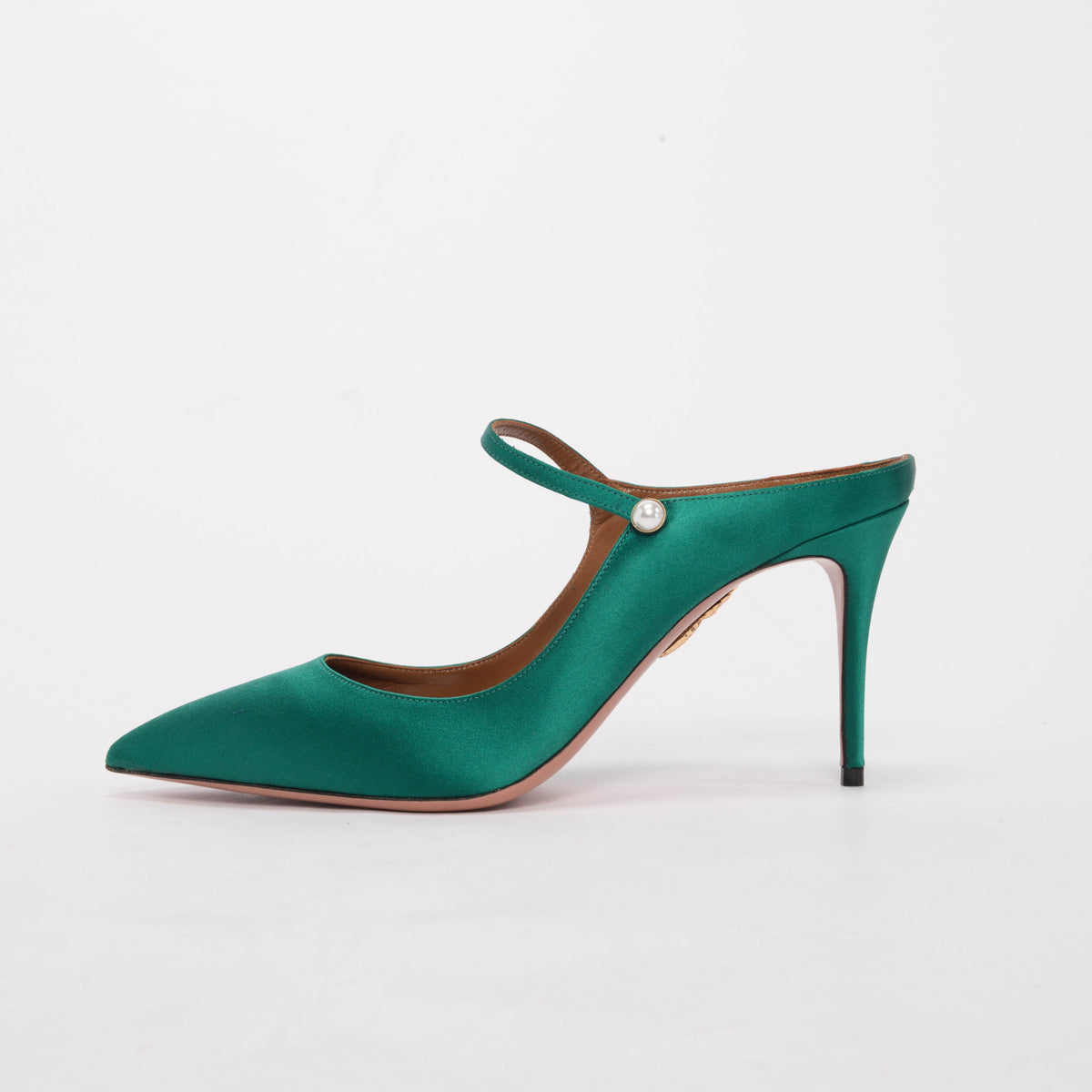 Aquazzura Emerald Green Satin Nolita Mules 41