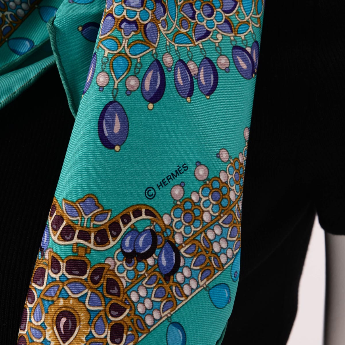 Hermes Turquoise Silk Parures des Maharajas Scarf