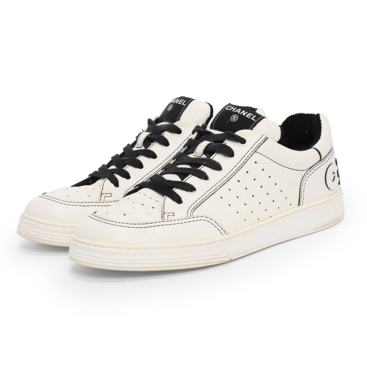 Chanel White Perforated Calfskin Low Top Sneakers 41