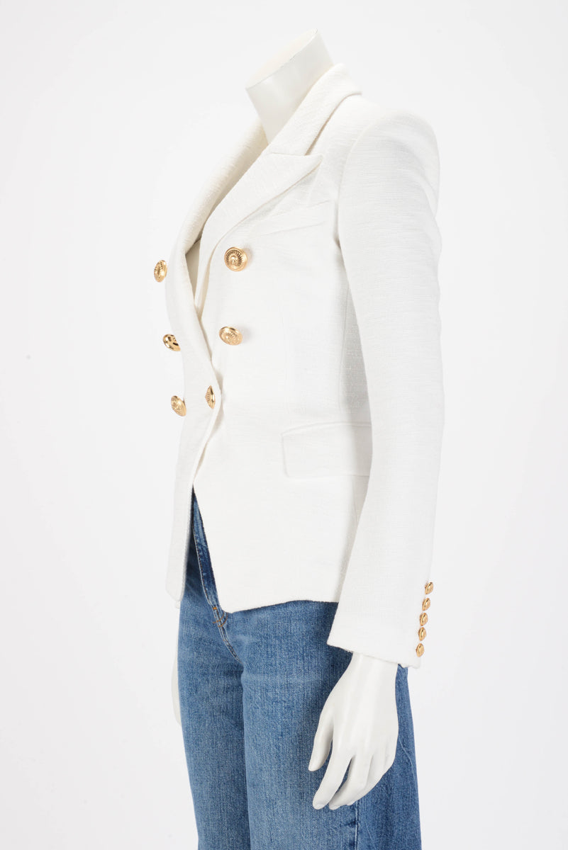 Balmain White Boucle Classic DB Blazer Fr 34