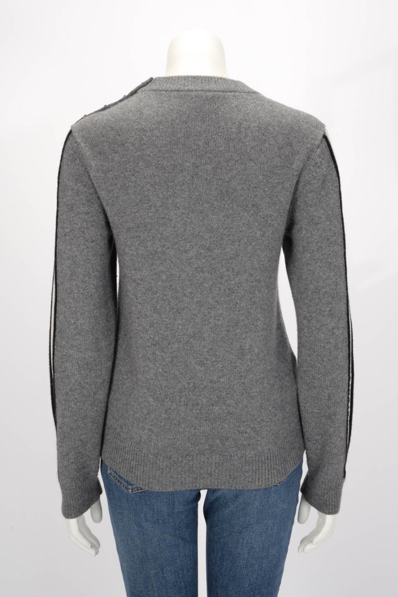 Louis Vuitton Grey Cashmere Knit Signature Logo Sweater S
