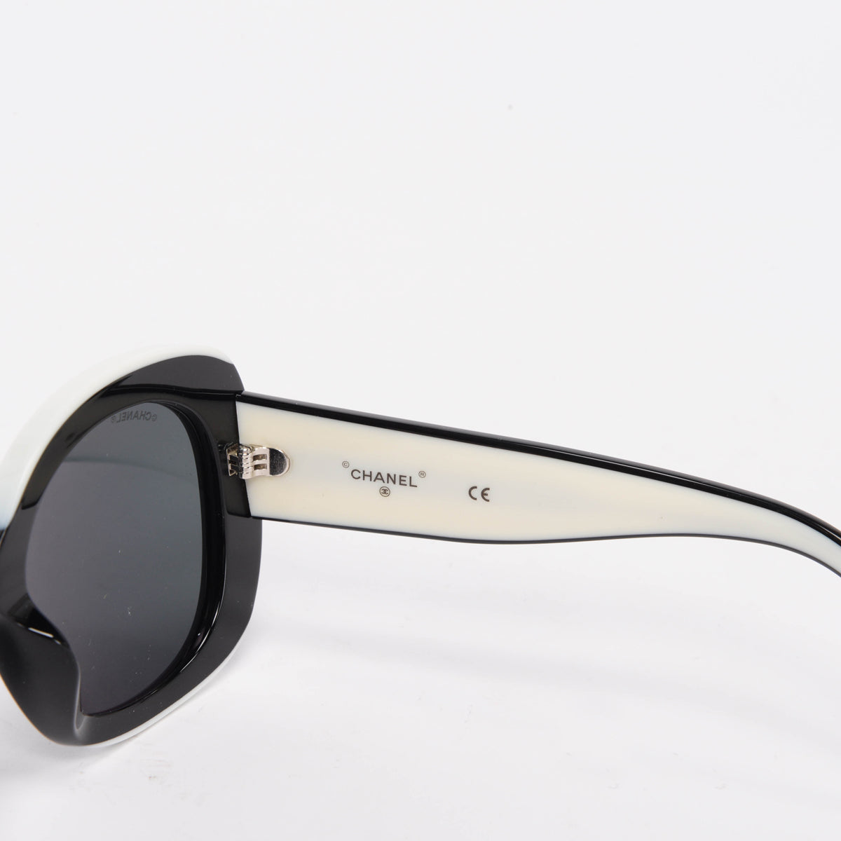 Chanel Black & White Round Spellout Sunglasses