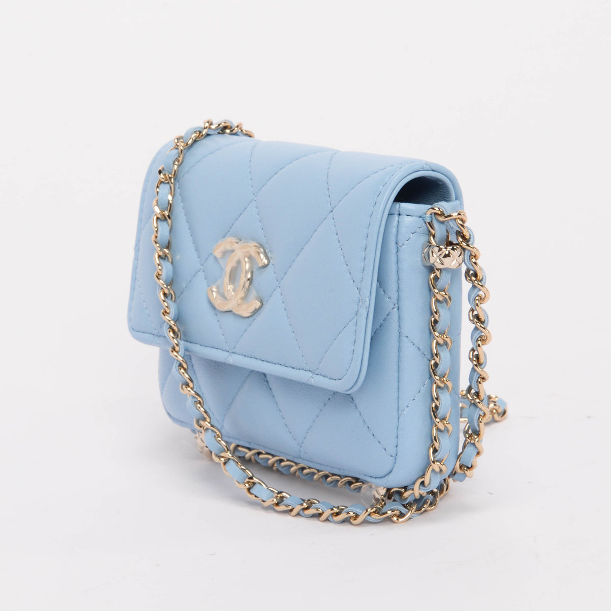 Chanel Light Blue Calfskin Clutch With Chain Wallet