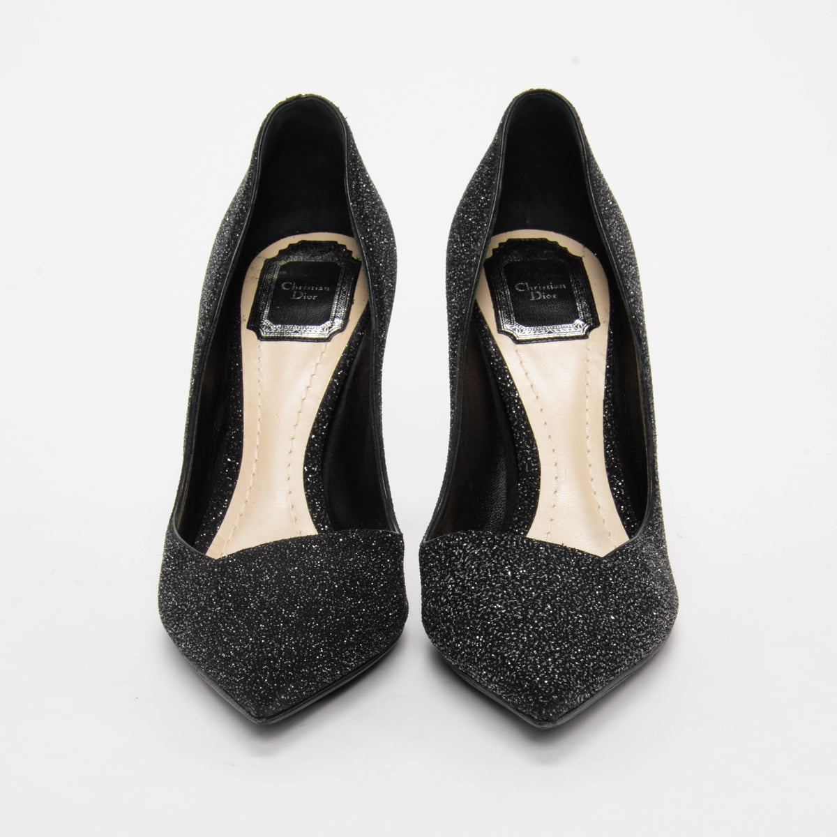 Dior Black Glitter Fabric Songe Pumps 38.5