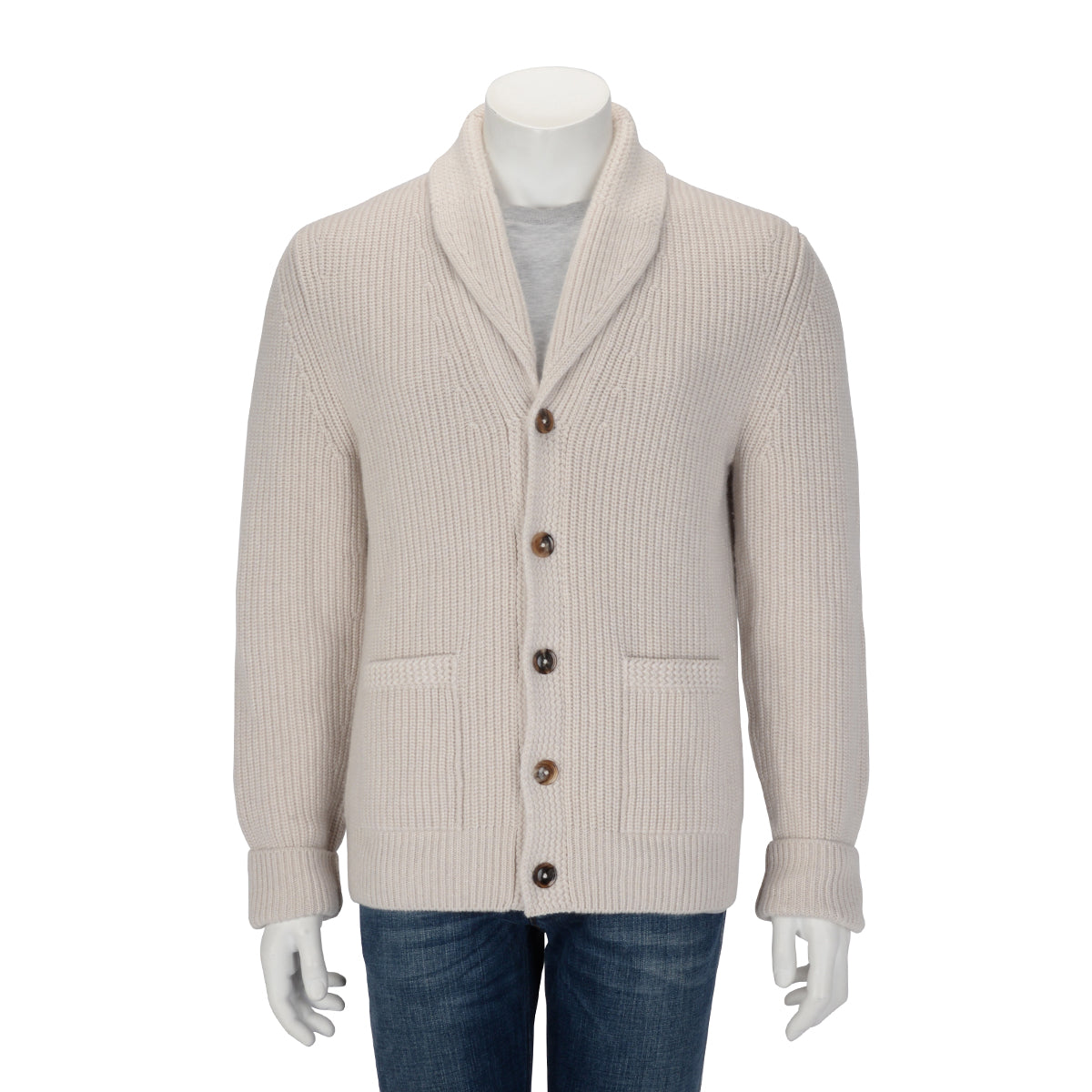 Tom Ford Beige Cashmere Linen Shawl Collar Cardigan 50