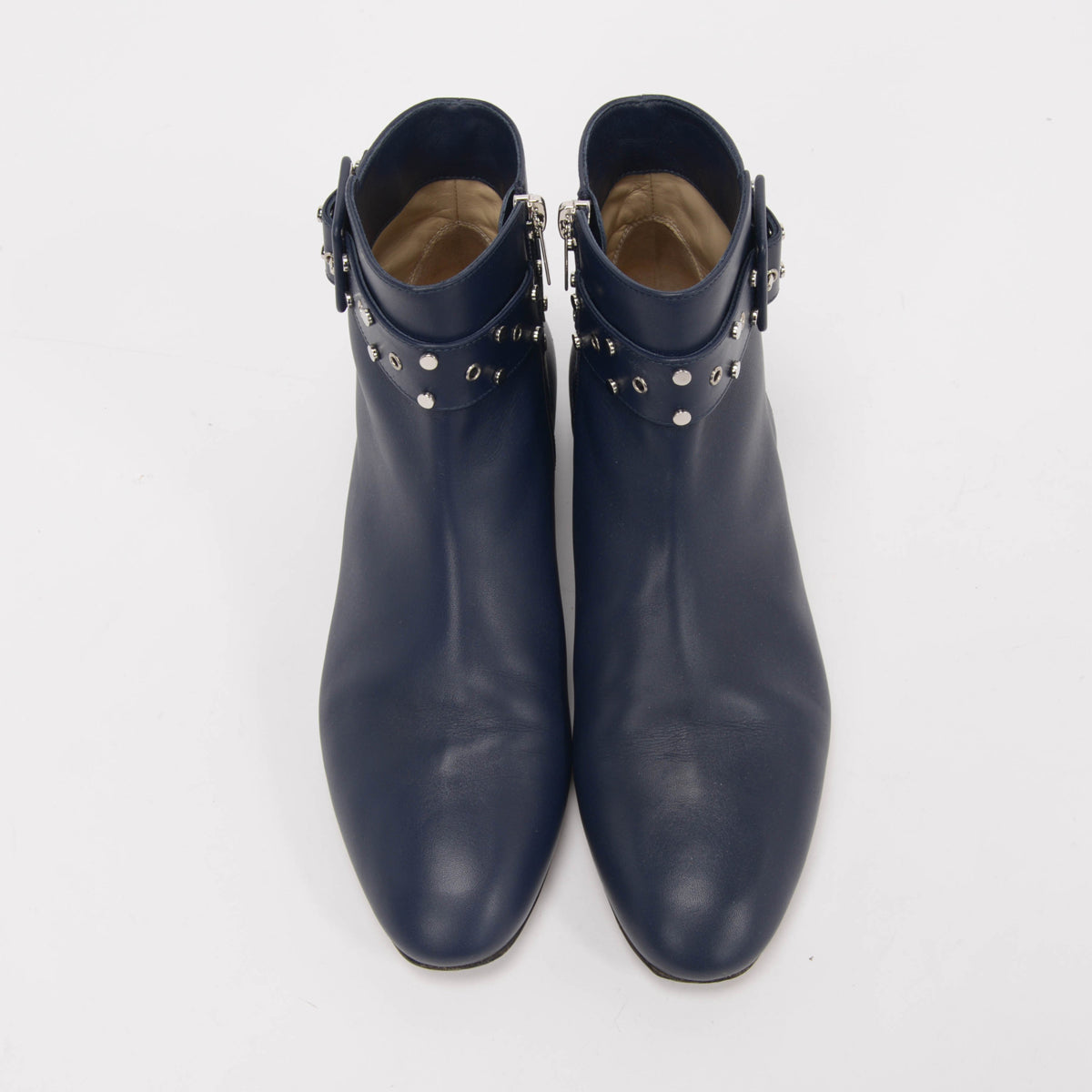 Jimmy Choo Navy Calfskin Hallie Studded Boots 38
