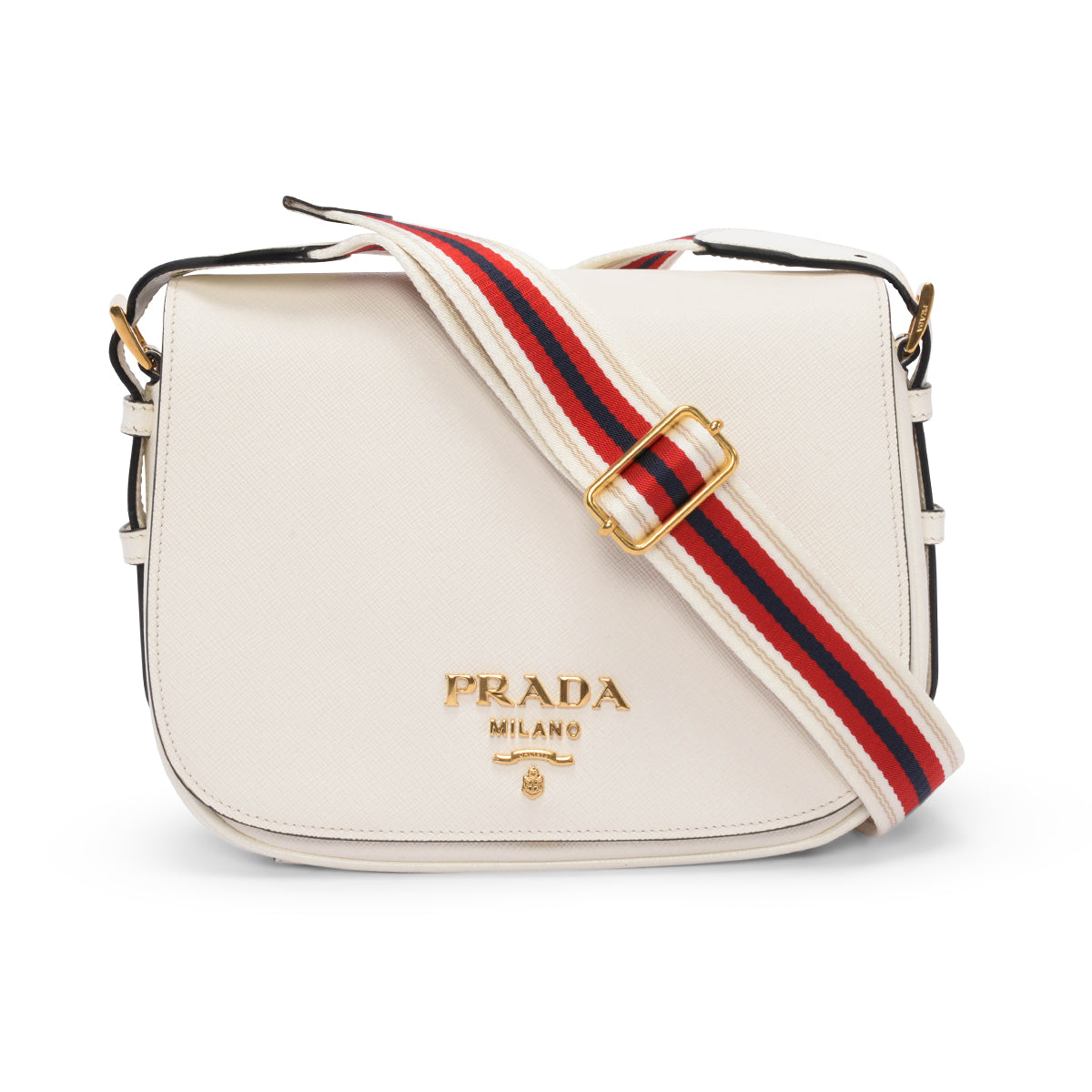 Prada Bianco Saffiano Full Flap Cross Body Bag