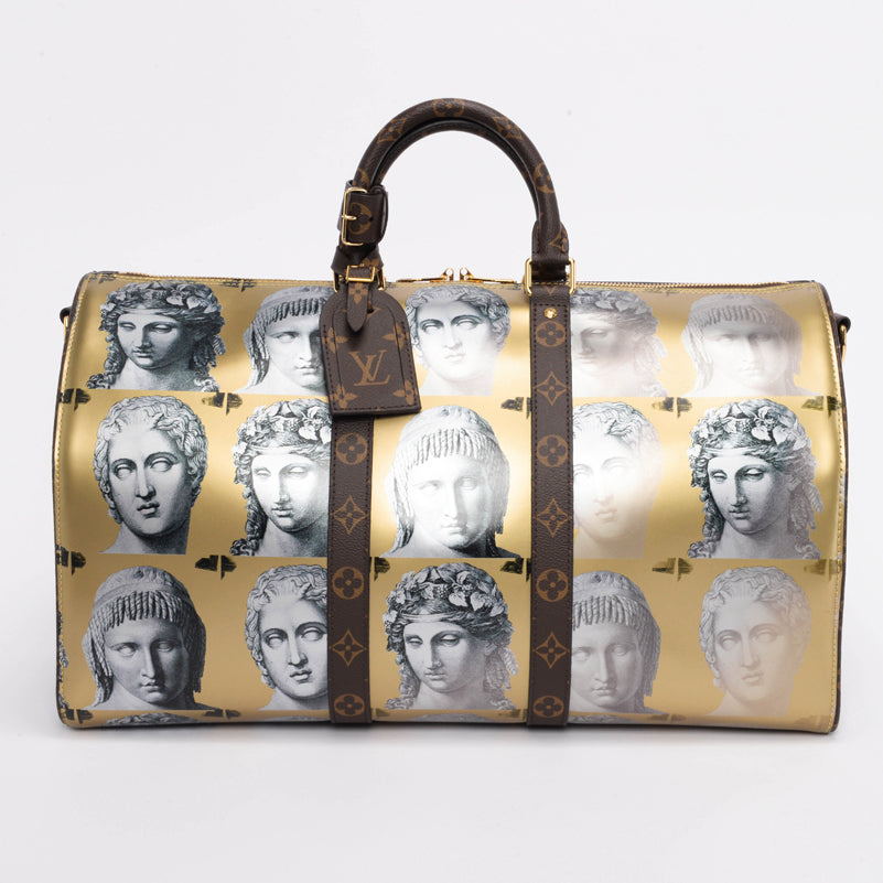 Louis Vuitton Gold Calfskin Fornasetti Keepall Bandouliere 45