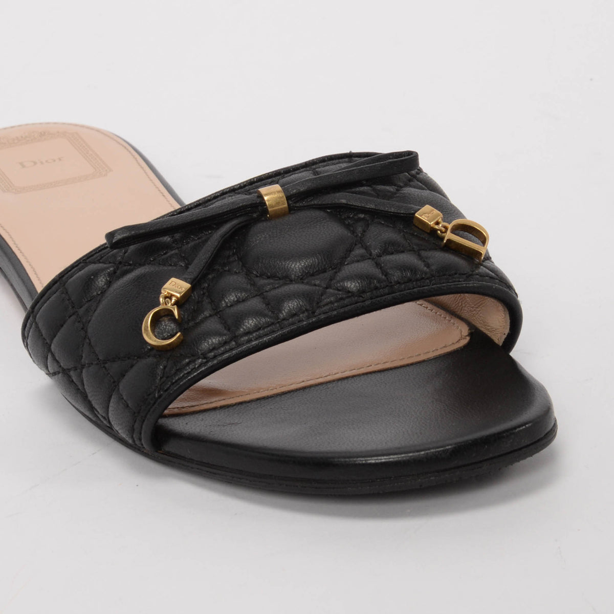 Dior Black Lambskin Dior Cannage Slides 40