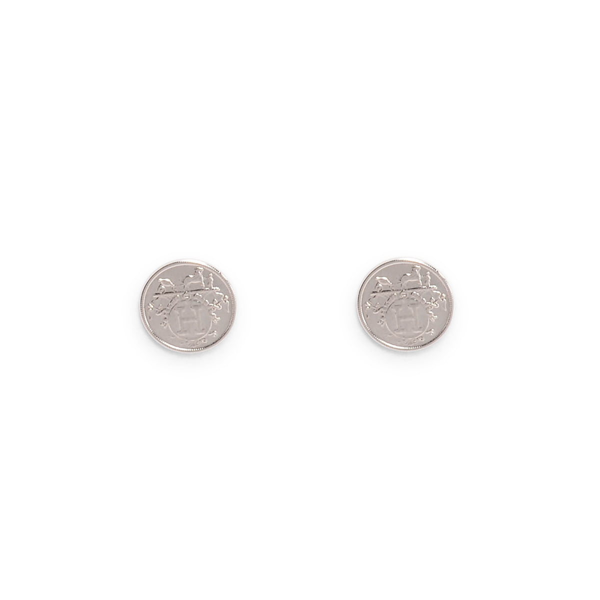 Hermes Sterling Silver Very Small Model Ex-Libris Earrings